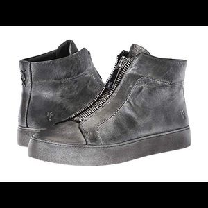 NIB Frye Lena zip high leather sneakers 9.5 silver